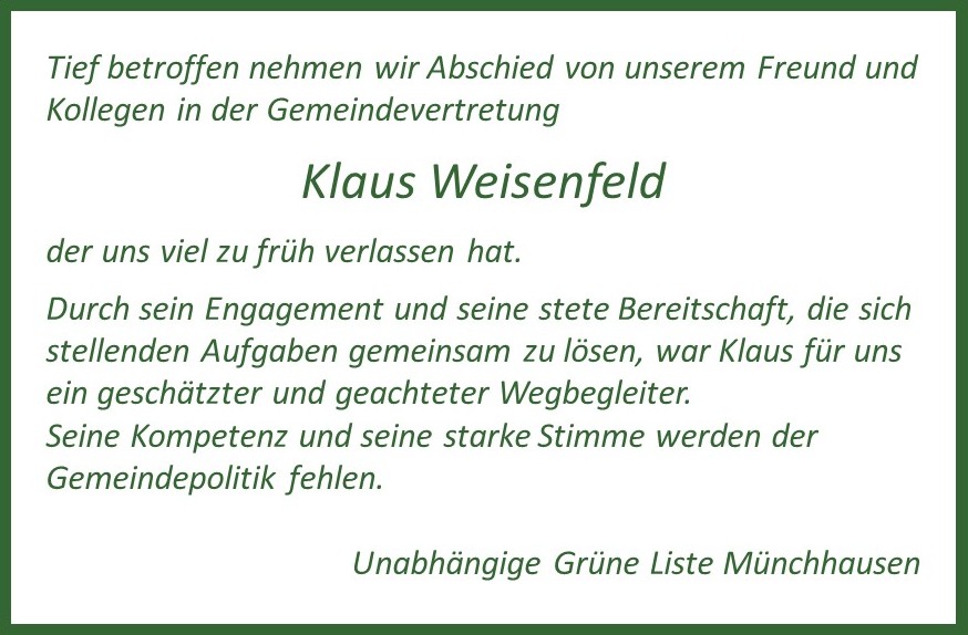 Nachruf Klaus Weisenfeld